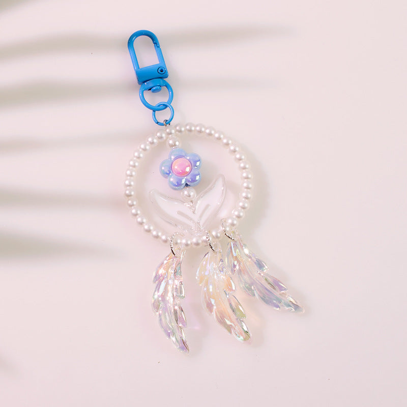 Keychains de plumas electroplacados de flor de perlas al por mayor
